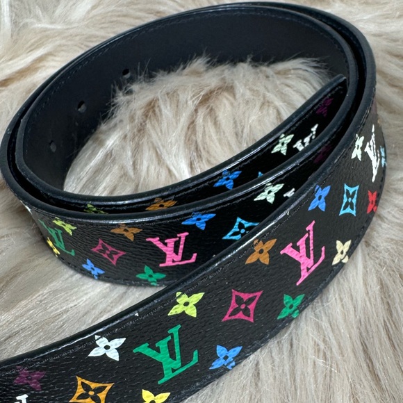 Authentic Louis Vuitton Murakami Black Monogram Belt Size 75 XS - Picture 3 of 13